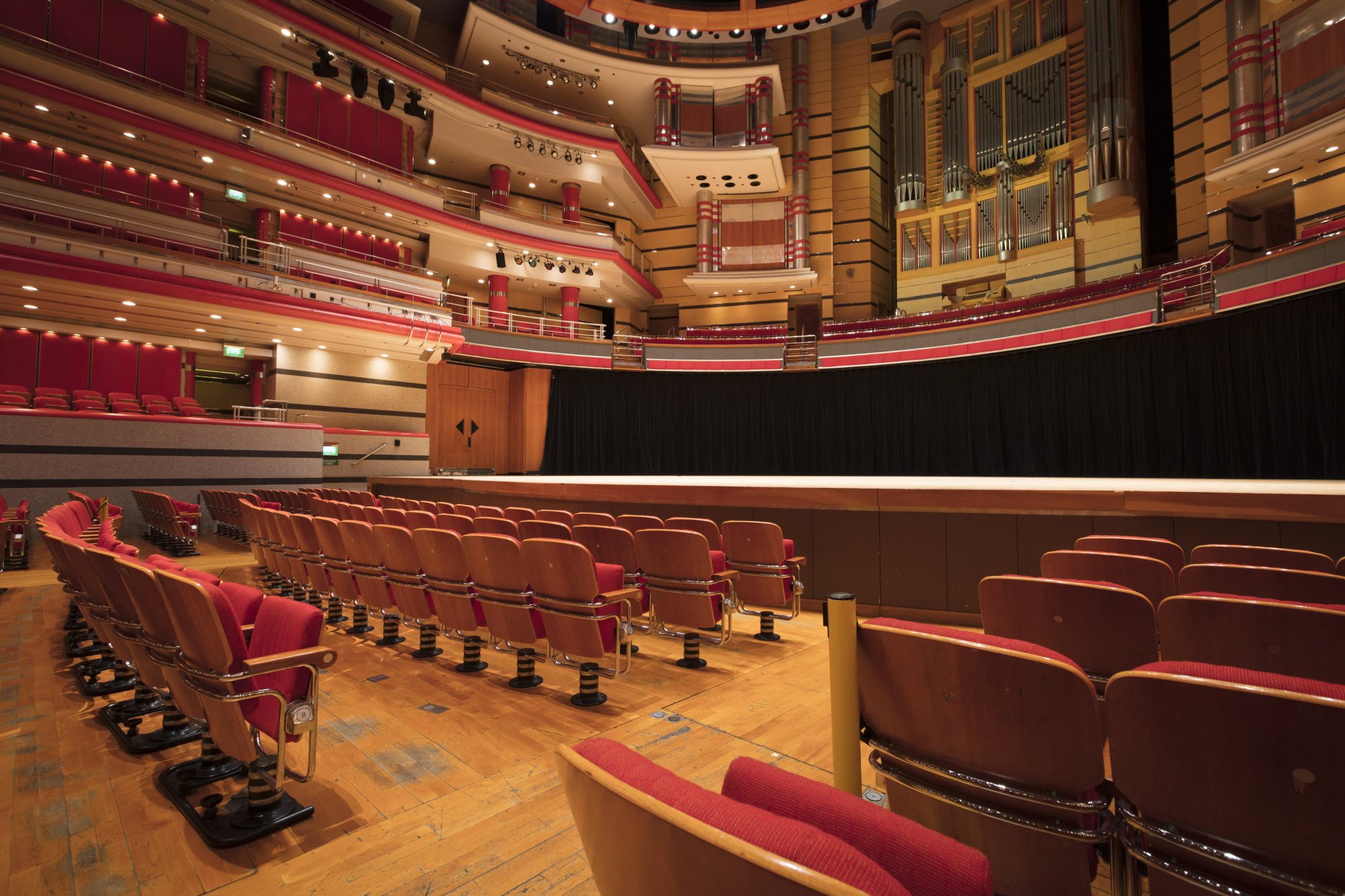 The view of the stage from the seat dedicated to Jenny McEwen